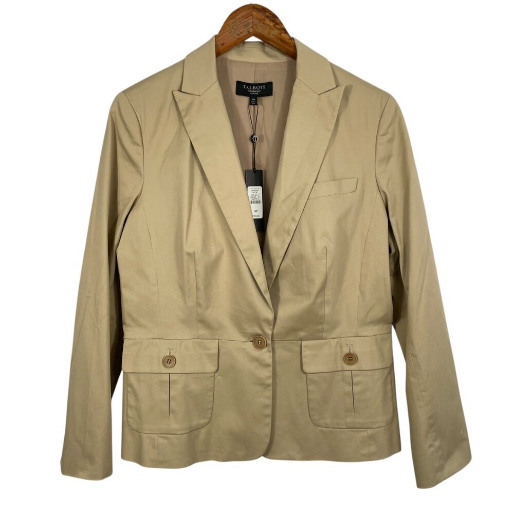 NWT Talbots Kate Fit Cotton Tencel Blazer 14P Khaki Stretch - Picture 2 of 14